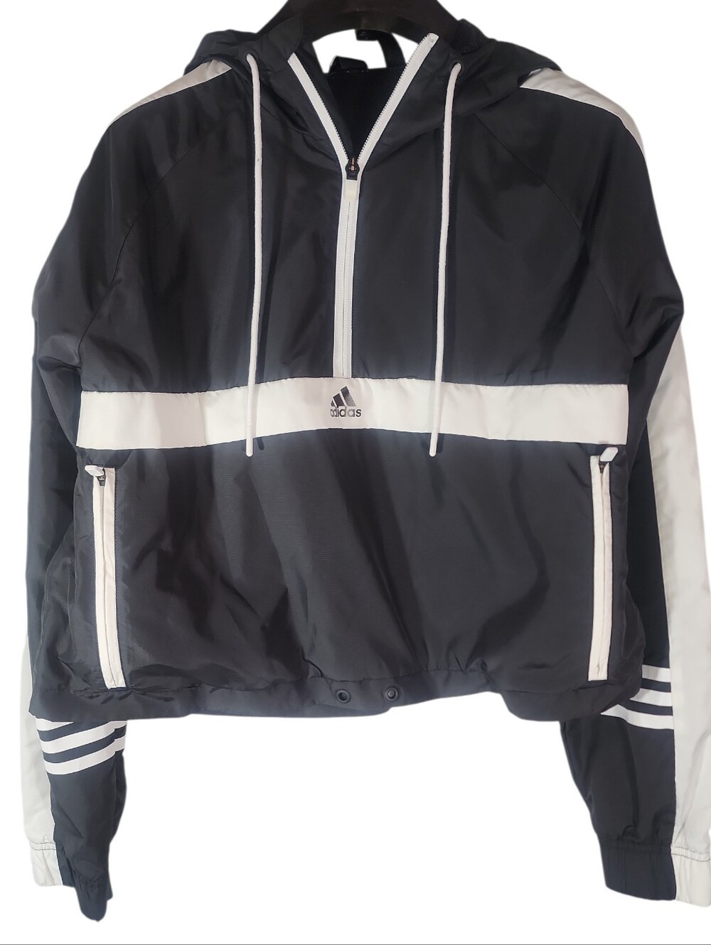 adidas Black and White Pullover Hooded Windbreaker